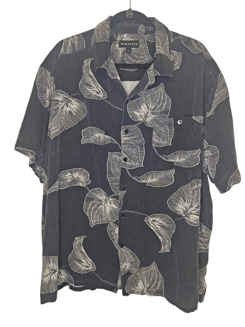 Baracuta Black Floral Short-Sleeve Button Down Shirt 100% Silk
